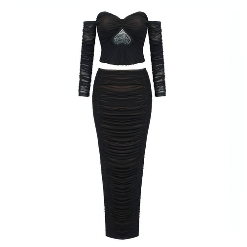 Women's Heavy Industry Heart-shaped Rhinestone Pleated Mesh French
