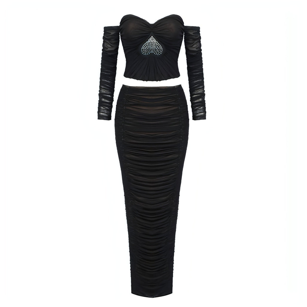 Women's Heavy Industry Heart-shaped Rhinestone Pleated Mesh French