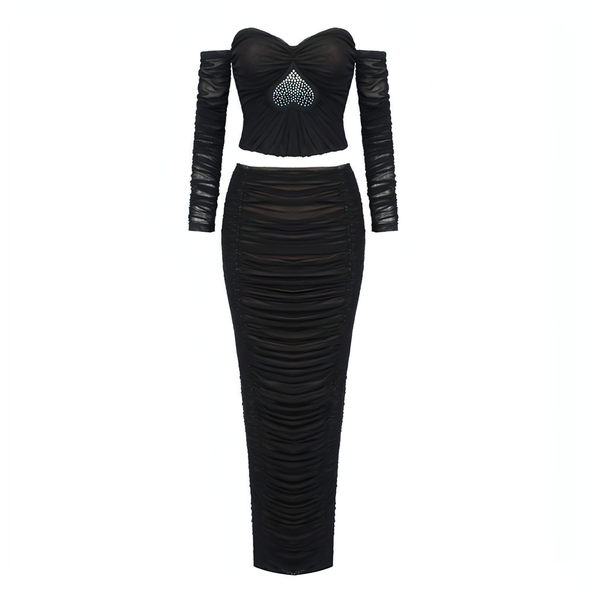 Women's Heavy Industry Heart-shaped Rhinestone Pleated Mesh French