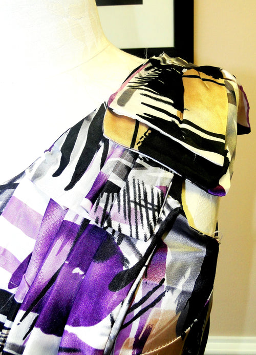Belted One-Shoulder Printed Dress