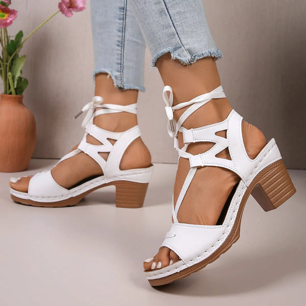 Elegant Heel Block : Lace-Up Sandals