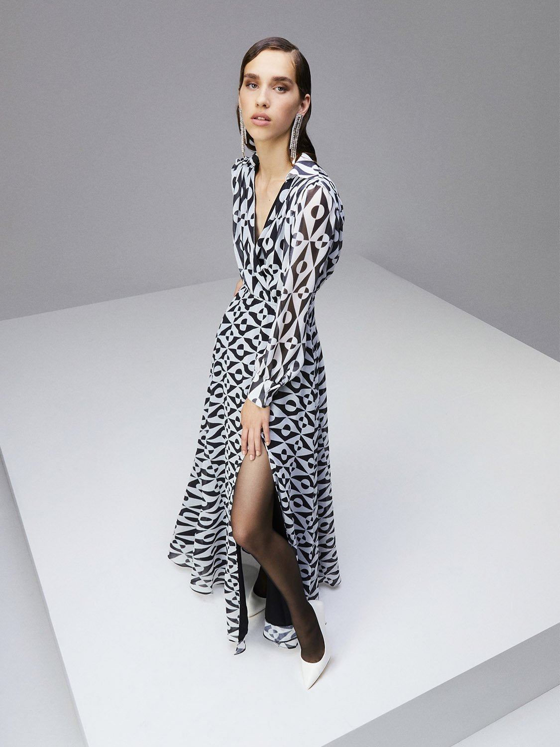 Lapel Collar Slit Dress