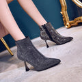 Full Diamond Pointed Toe Short Boots Golden Bridesmaid Wedding