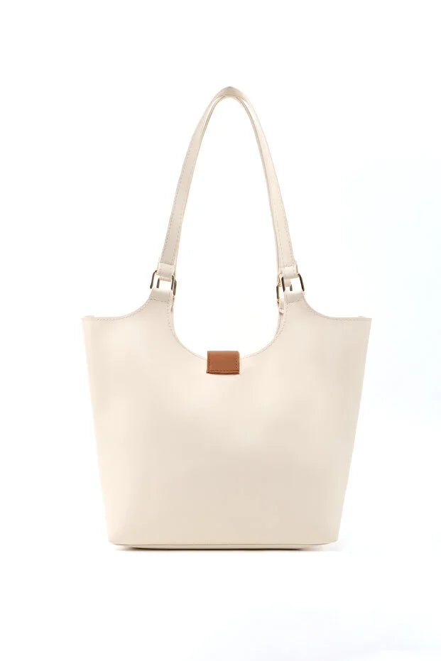 Brown Faux Leather Snap Closure Crossbody Hand Bag Single White
