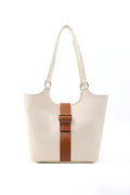 Brown Faux Leather Snap Closure Crossbody Hand Bag Single White